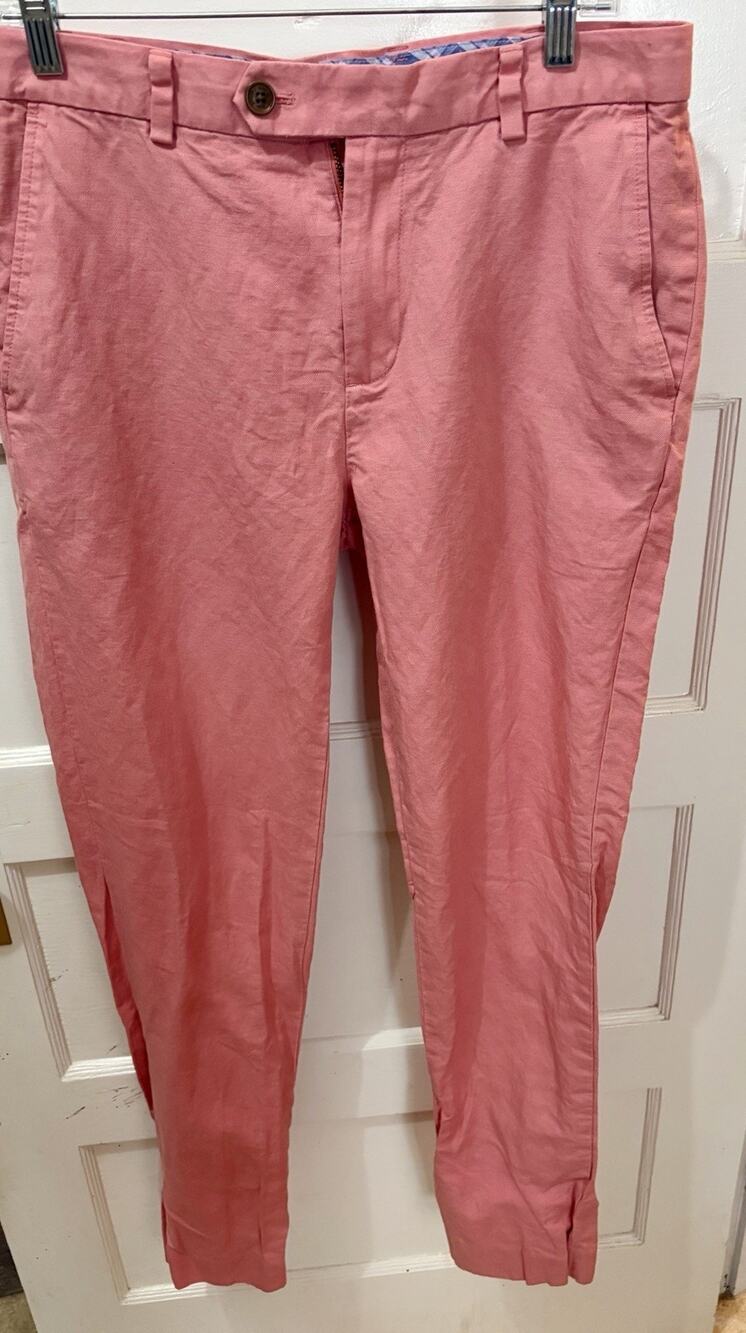 Brooks Brothers Milano Fit Baird McNutt Irish Linen Cotton Pants Pink 32x34